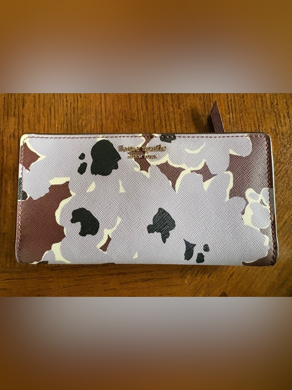 Kate Spade NY Burgundy Lavender Abstract Spade Print Slim Continental Wallet